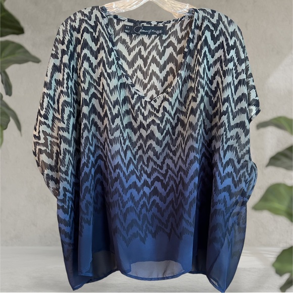 Patterson J. Kincaid Tops - Patterson J. Kincaid Original Animal Print Blue Black Oversized Blouse Size XS